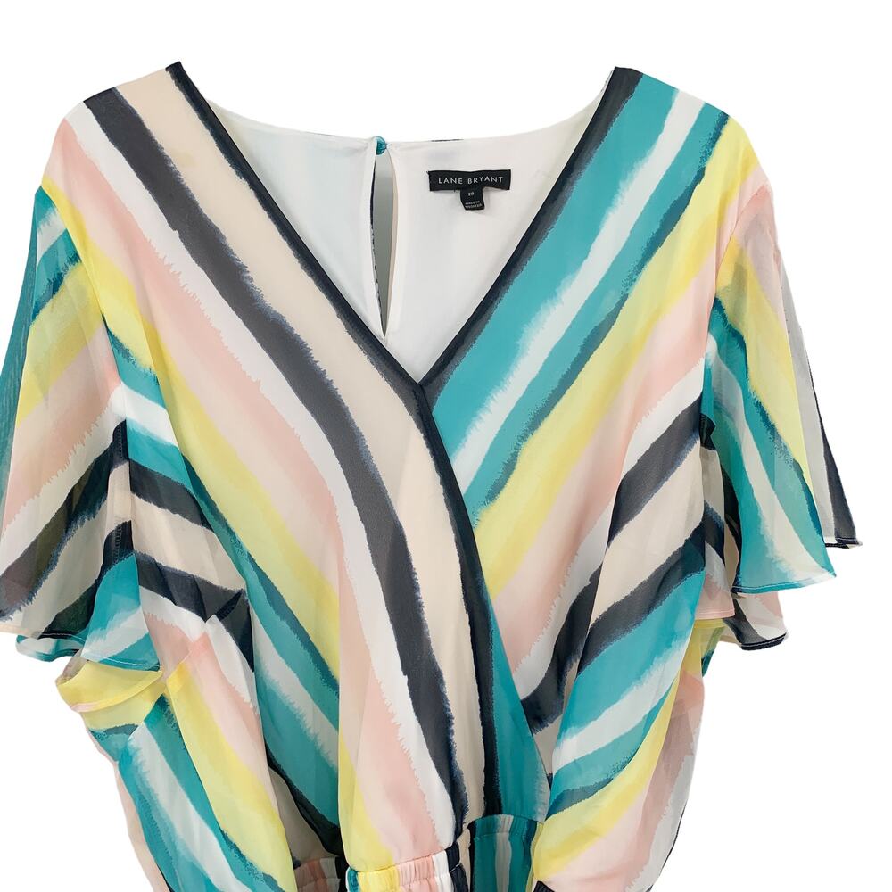LANE BRYANT Dress Size 28 Watercolor Stripe Pastel Lined Knee Length - Picture 3 of 7